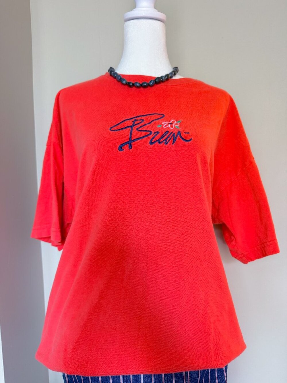 Vintage B.U.M. Equipment Super Soft Red Floral Logo Tee – Size M